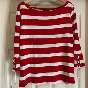 Lauren Ralph Lauren Red and White Striped Mid Sleeve Top Size XL